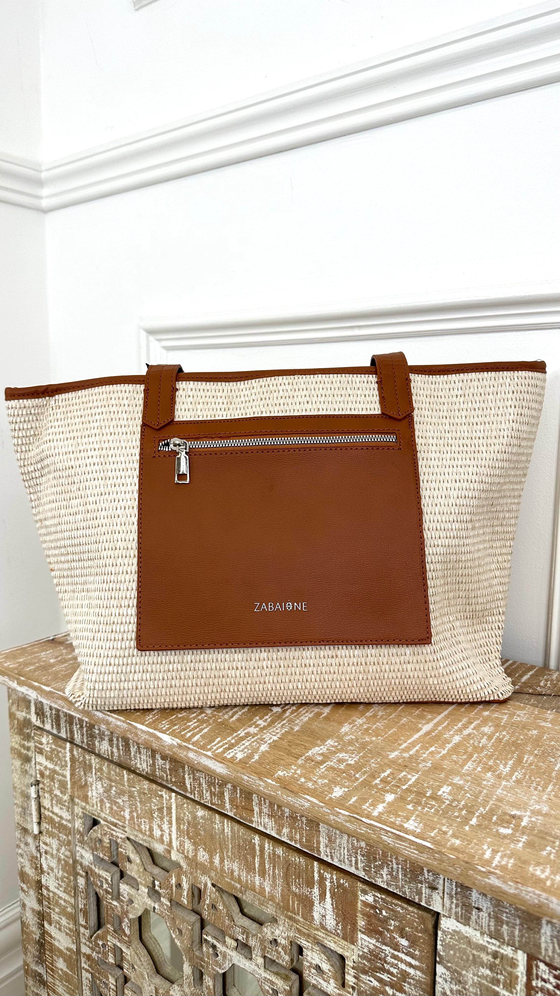 Tamina Beige Straw Tote Bag