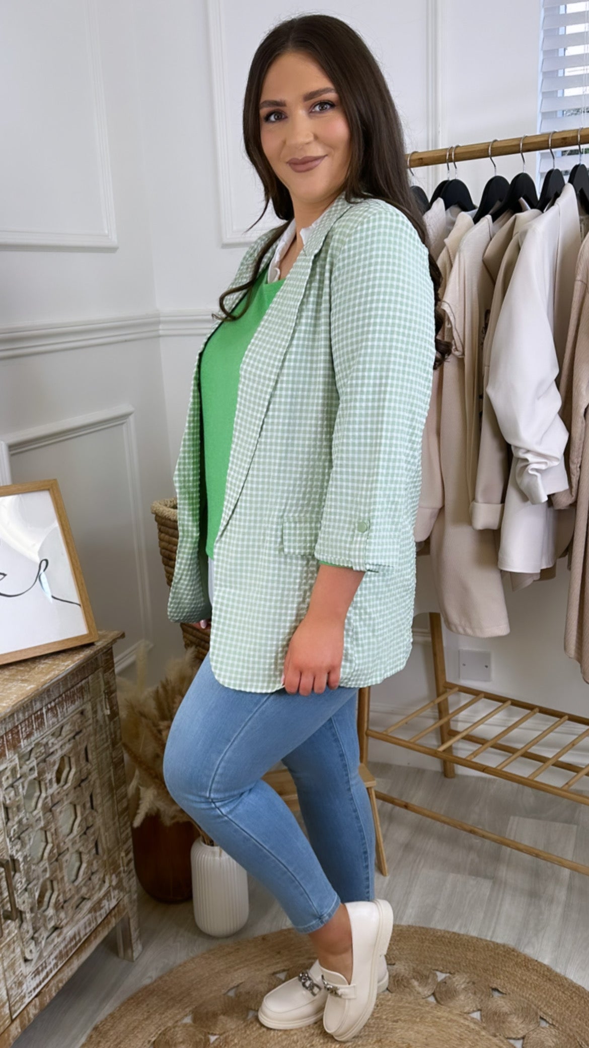 Lenia Green Gingham Print Blazer