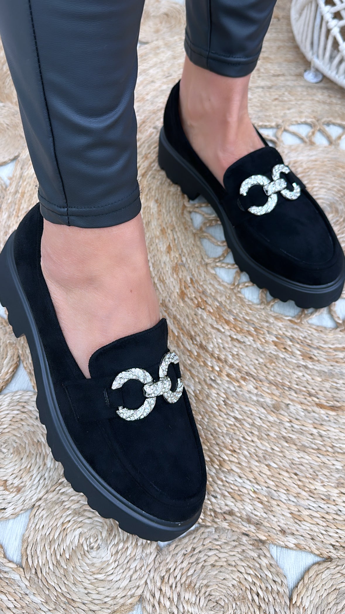 Mindy Black Suede Chunky Loafers