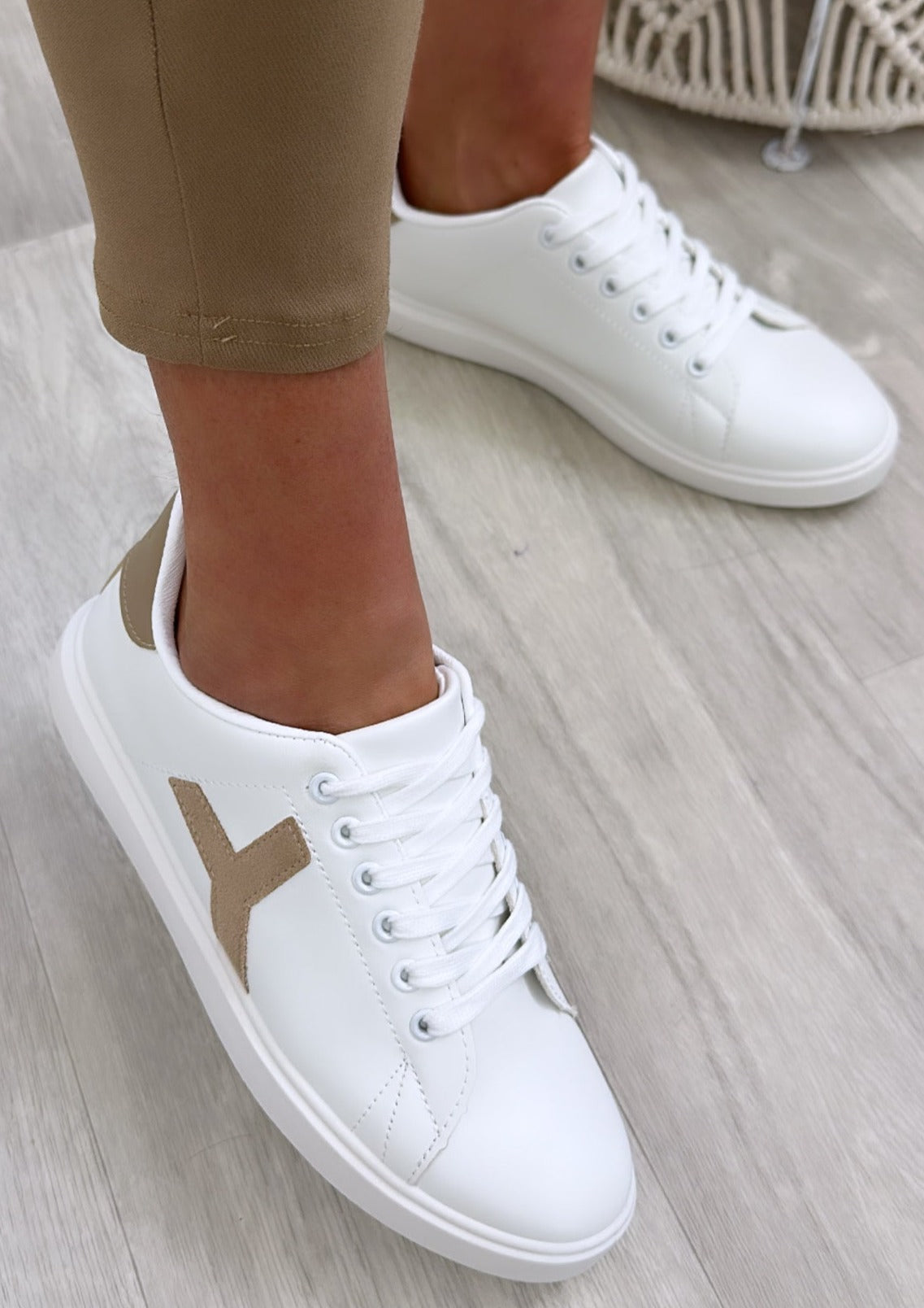 Vicky Beige Heel Trainers