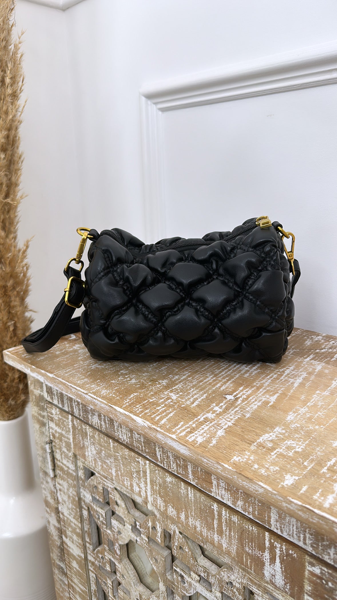 Daniella Black Quilted Soft Bag