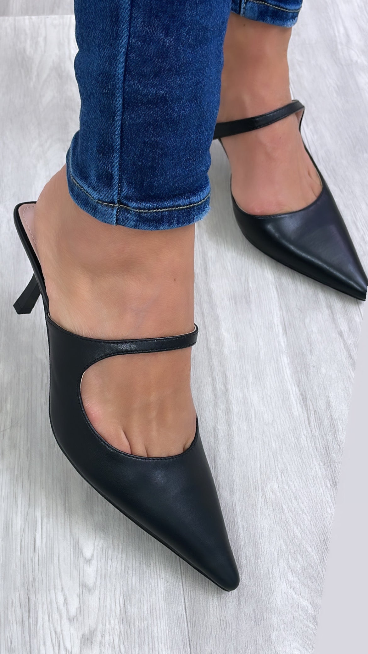 Emery Black Backless Pumps