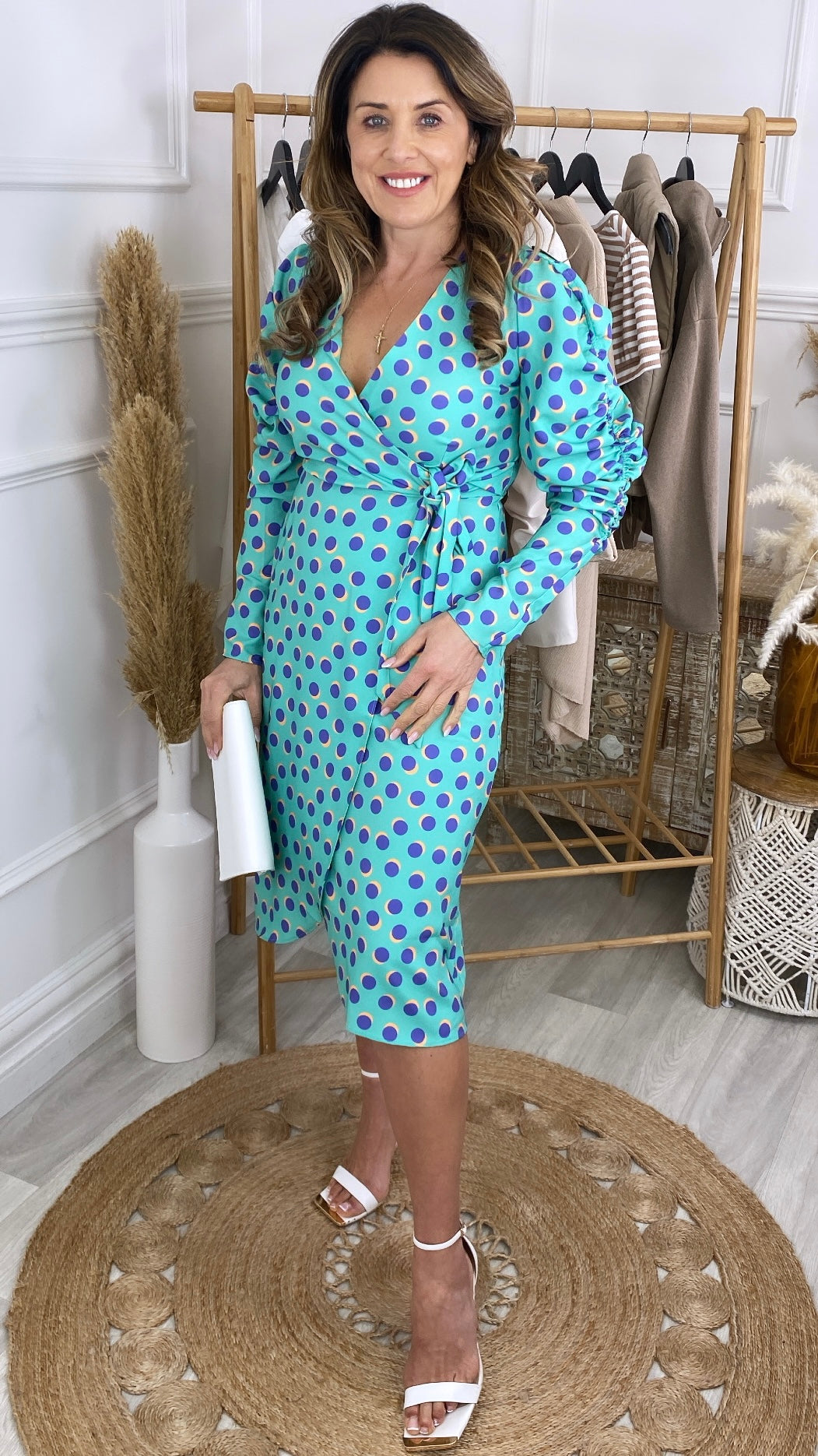 Hilary Mint Puff Sleeve Midi Dress