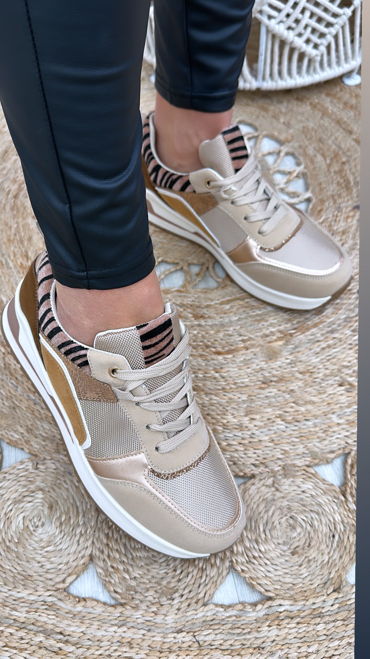 Aiveen Beige Lace Up Trainers