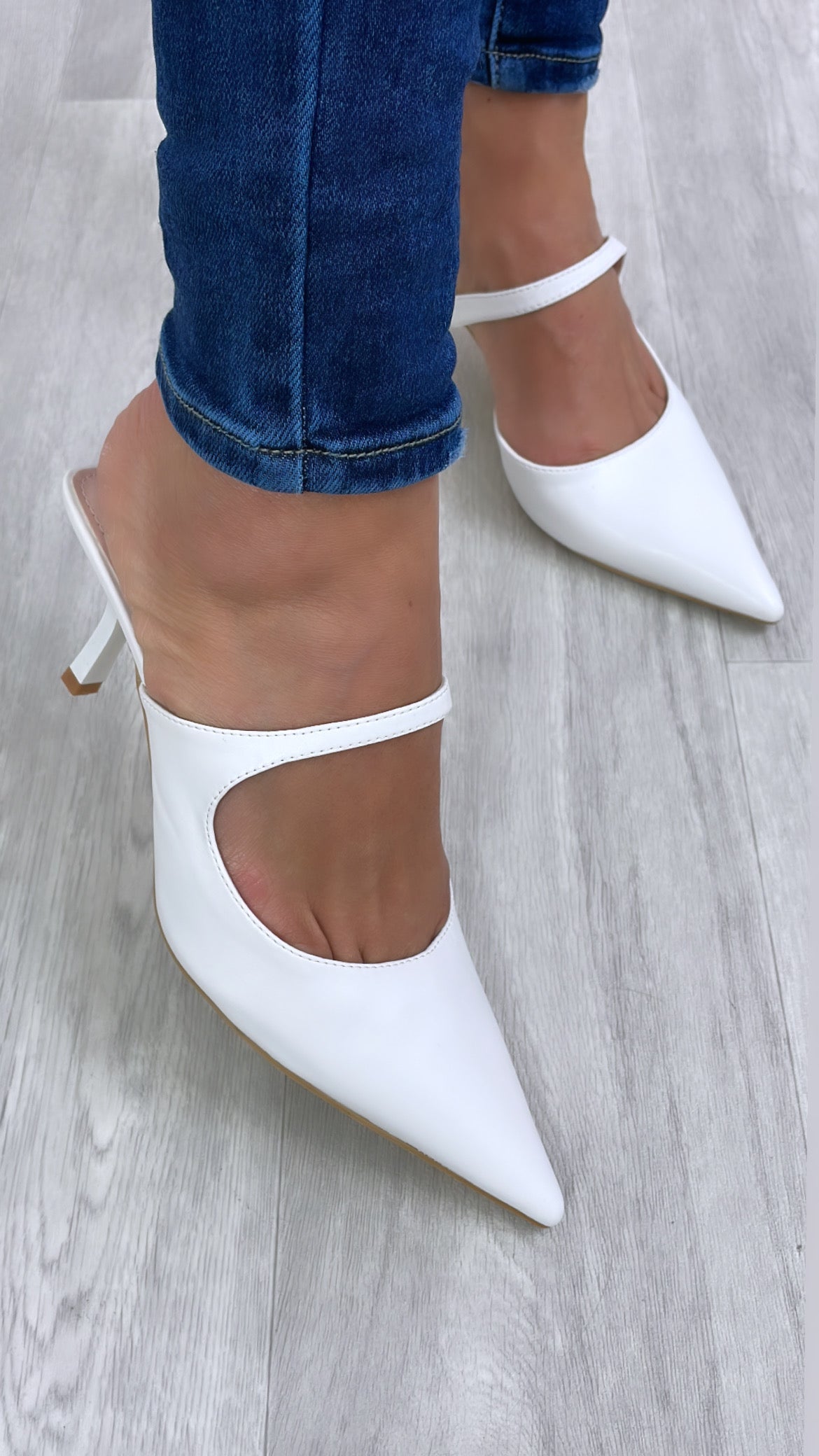Emery White Backless Pumps