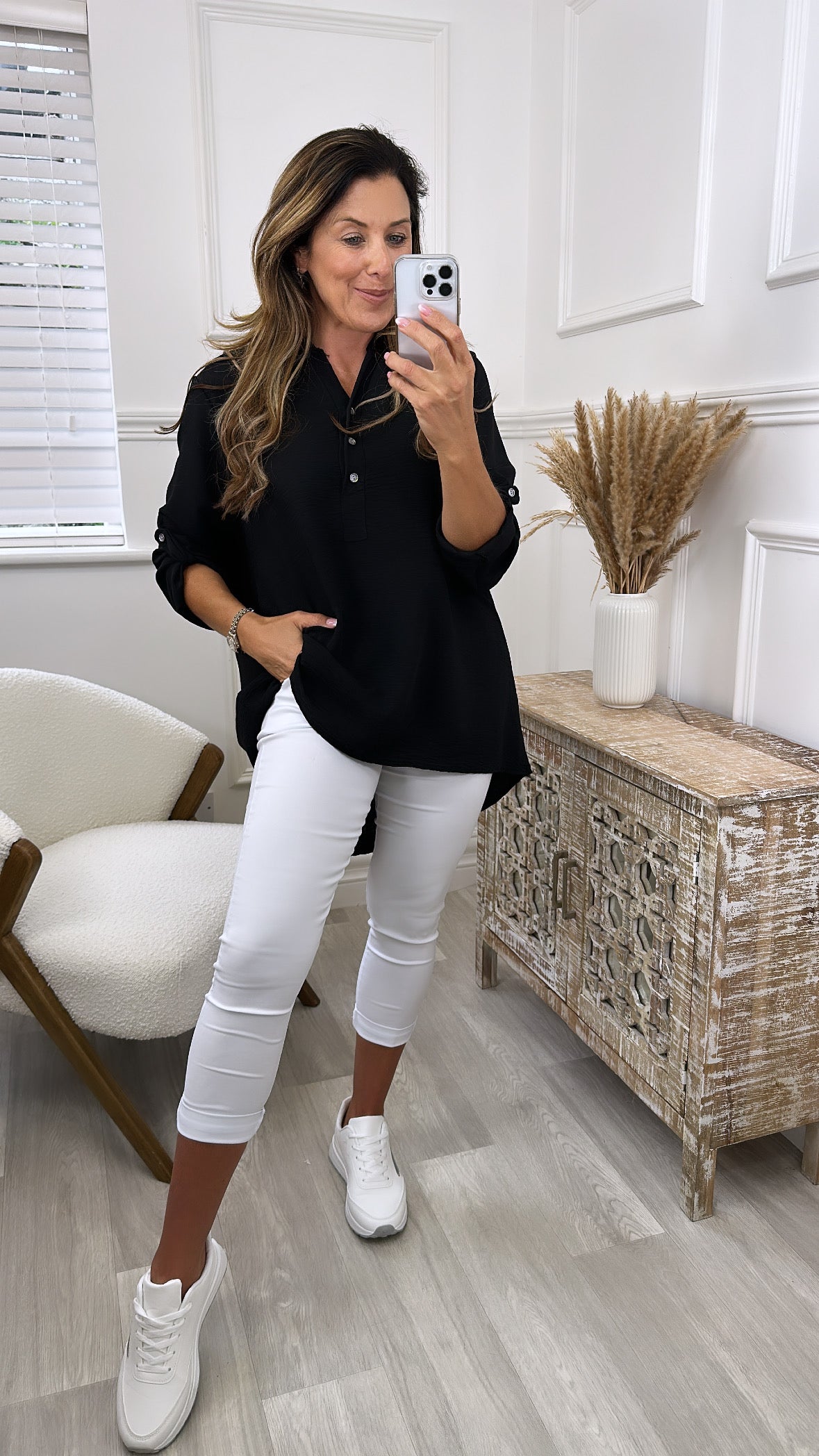 Wendy Black Half Placket Blouse