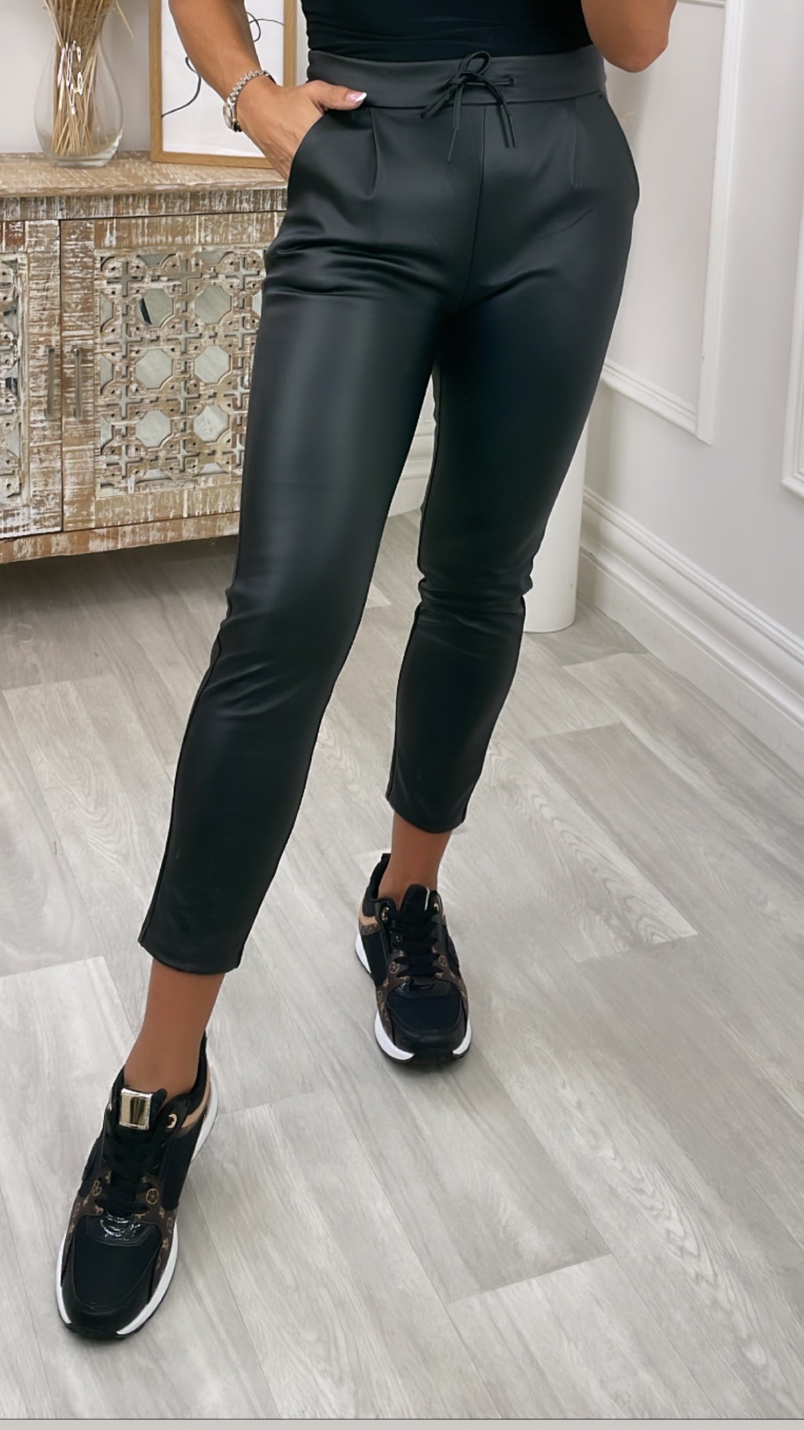 Eva Black Coated Trousers