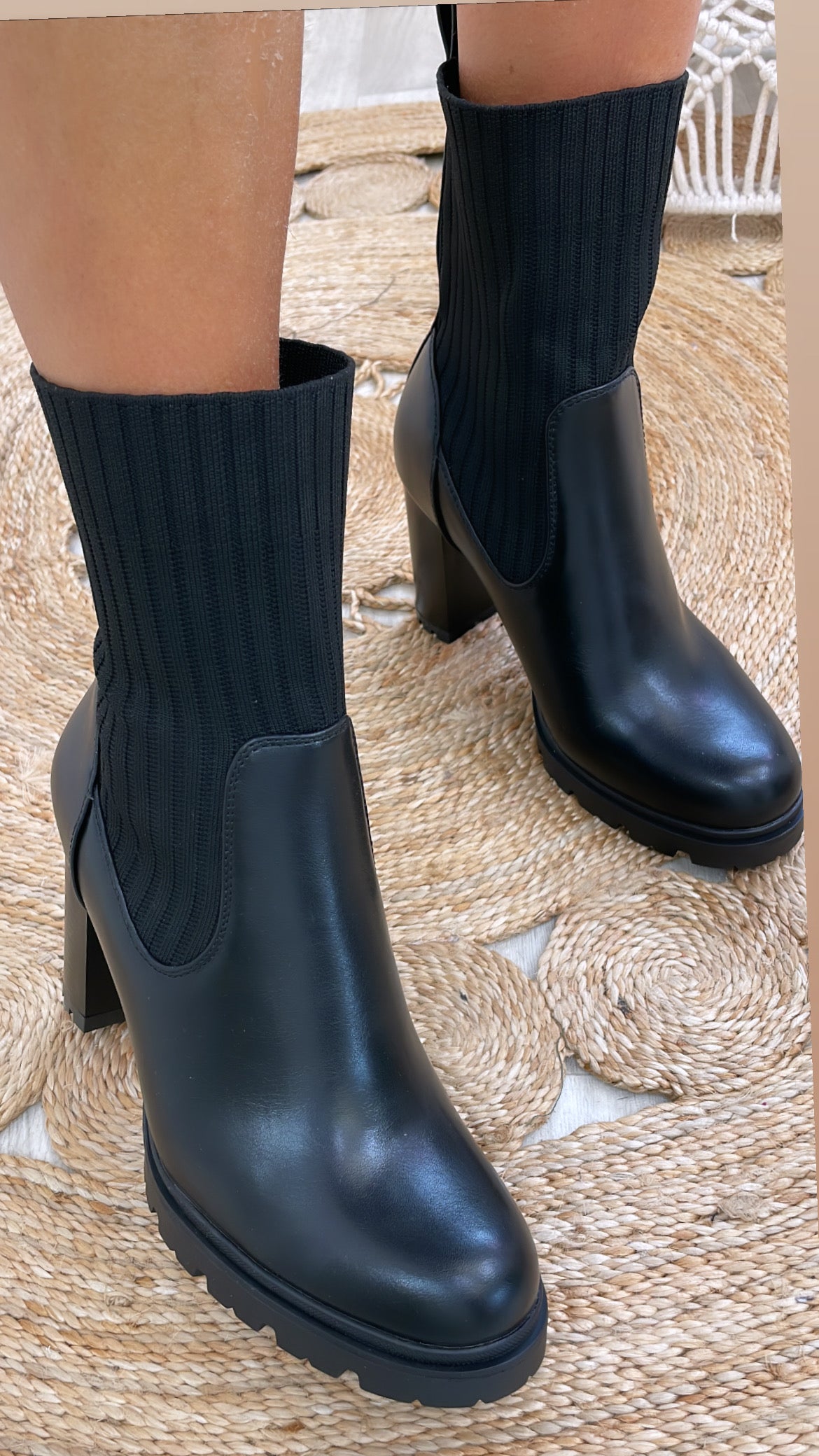 Morna Black Sock Chunky Boots