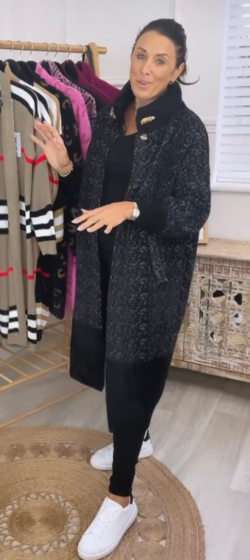 Shandel Black Funnel Neck Coat