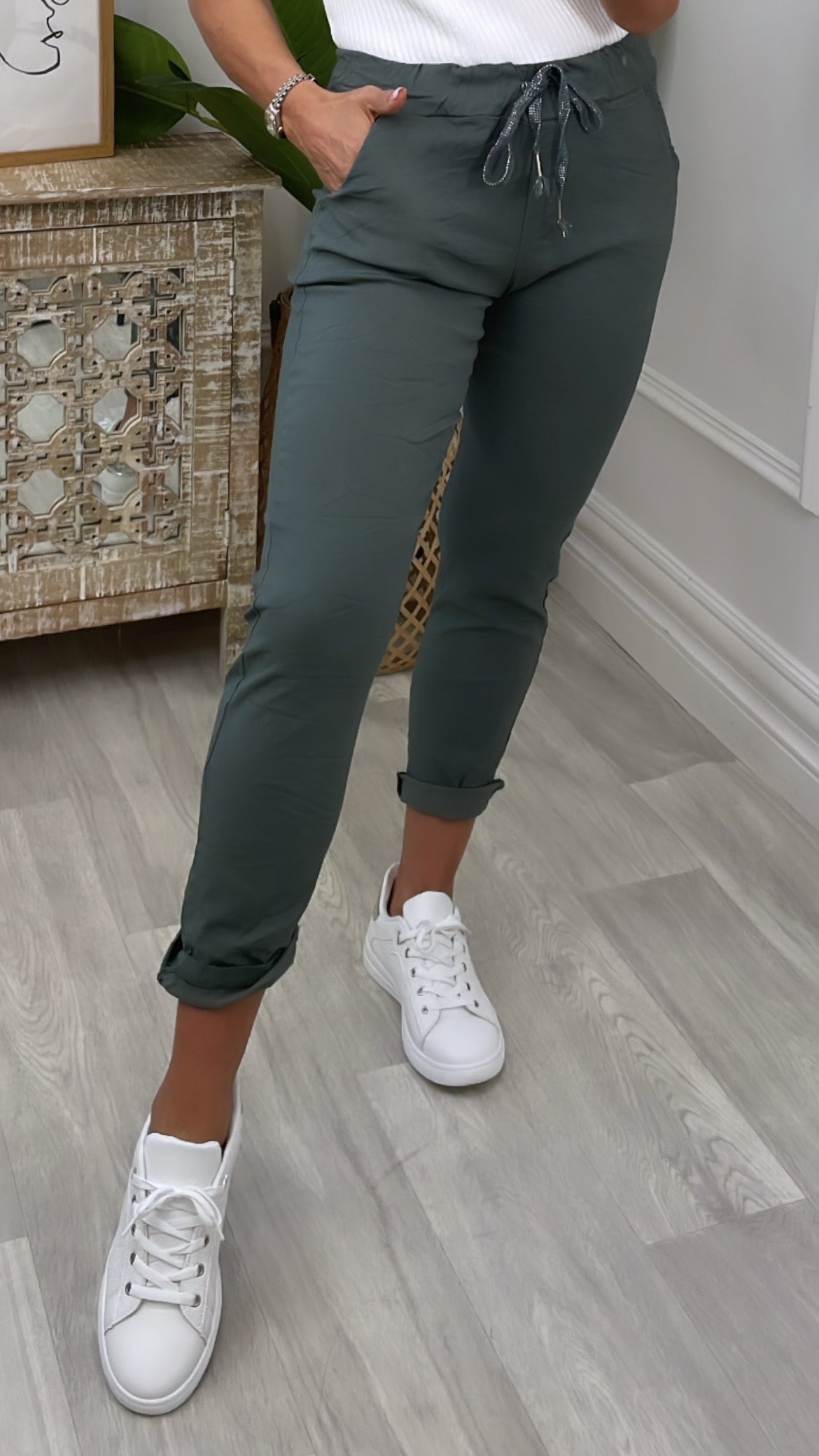 Caroline Army Green Chino Joggers