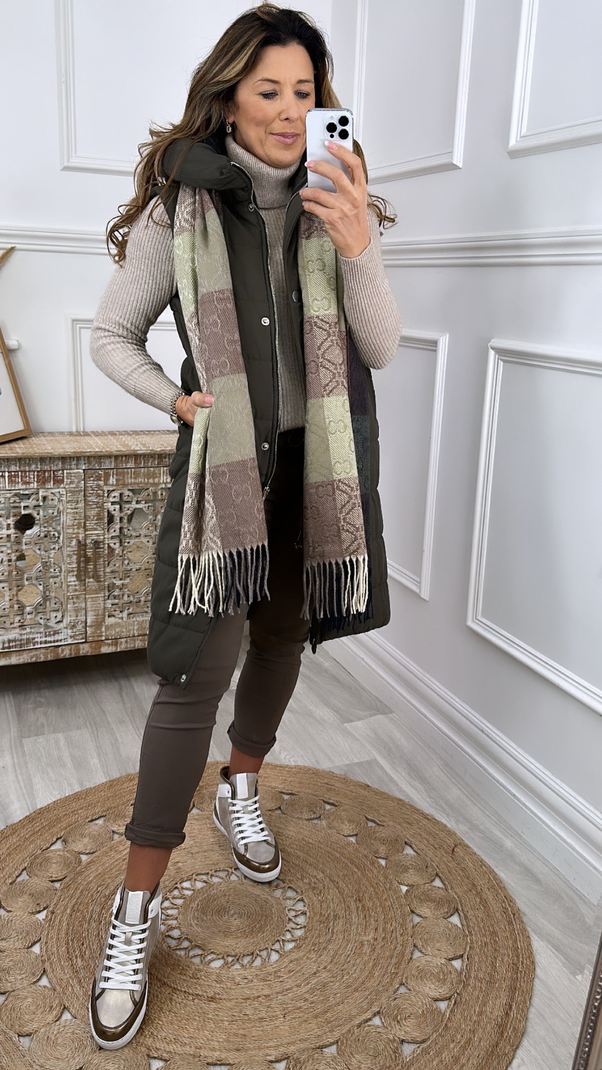 Emma Khaki Multi Print Scarf