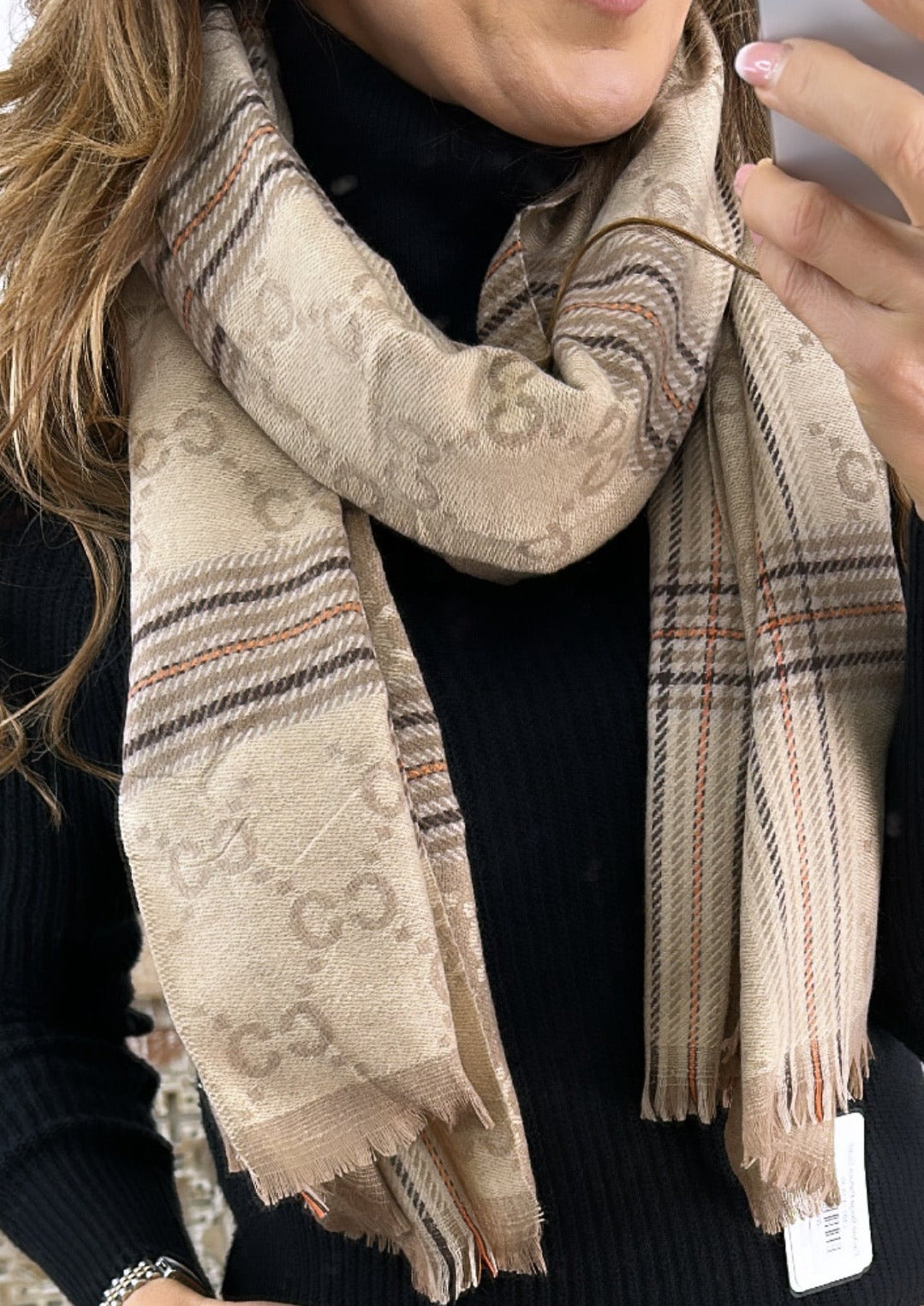 Pauline Beige Pattern Scarf