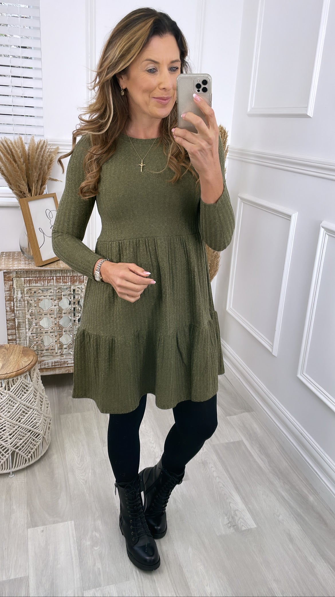 Alva Khaki Smock Knitted Dress
