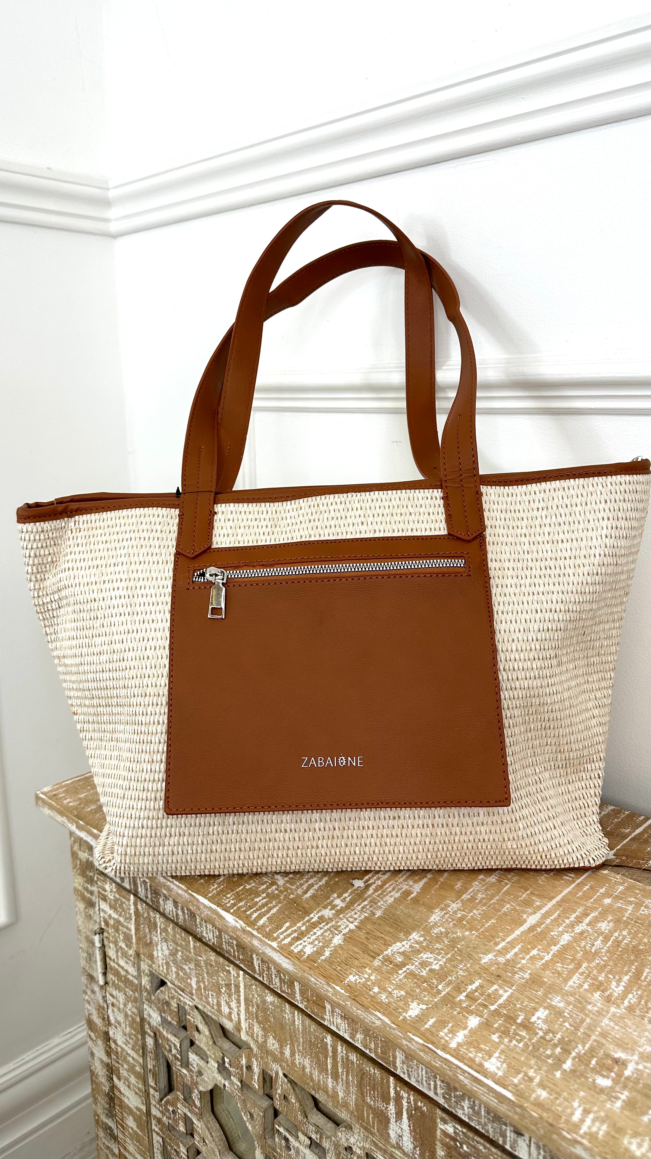 Tamina Beige Straw Tote Bag
