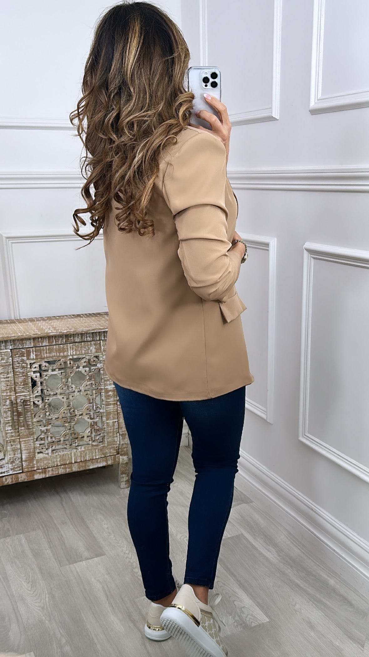 Merrill Camel Gathered Sleeve Blazer