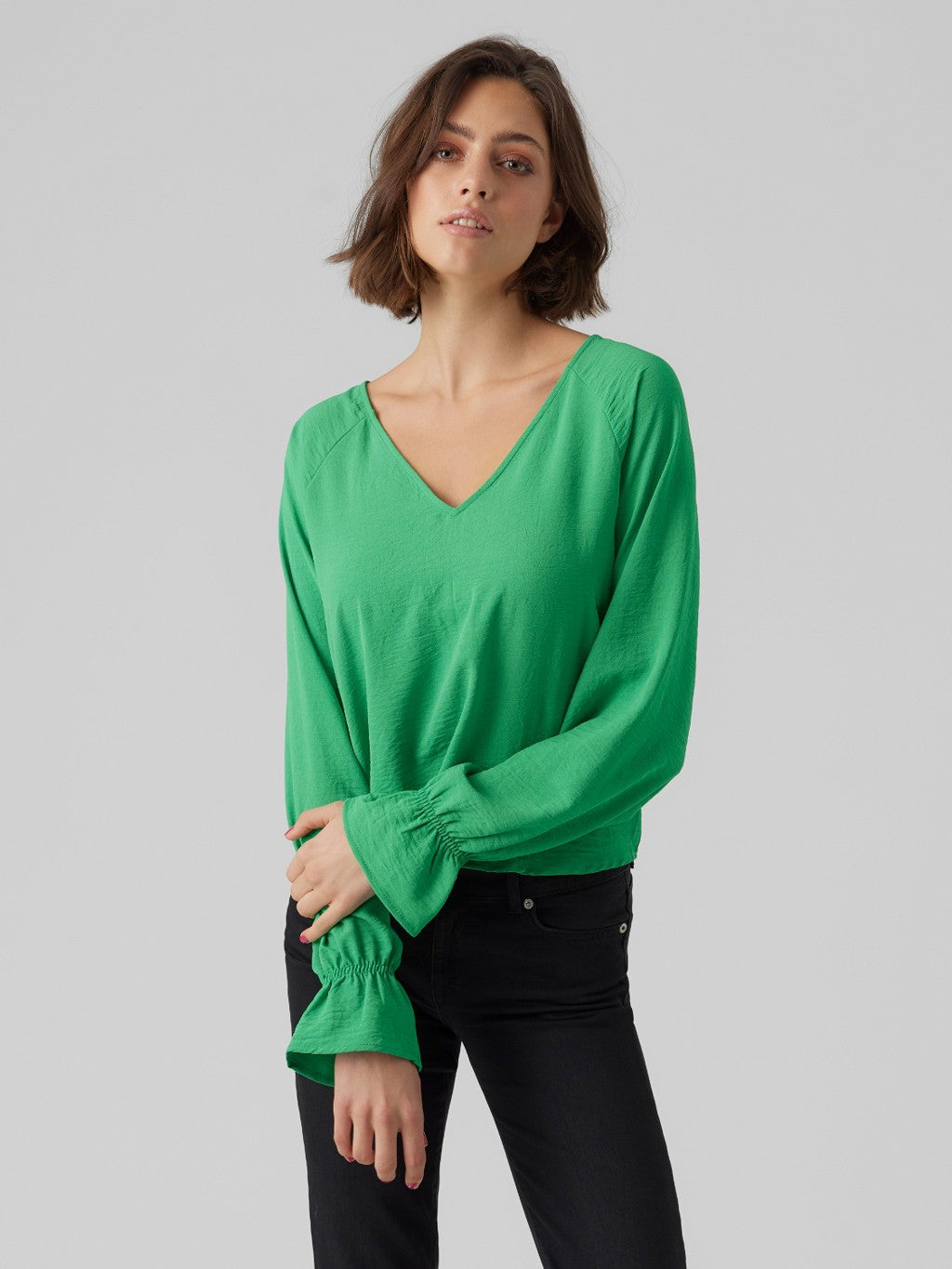 Polliana Green V Neck Blouse