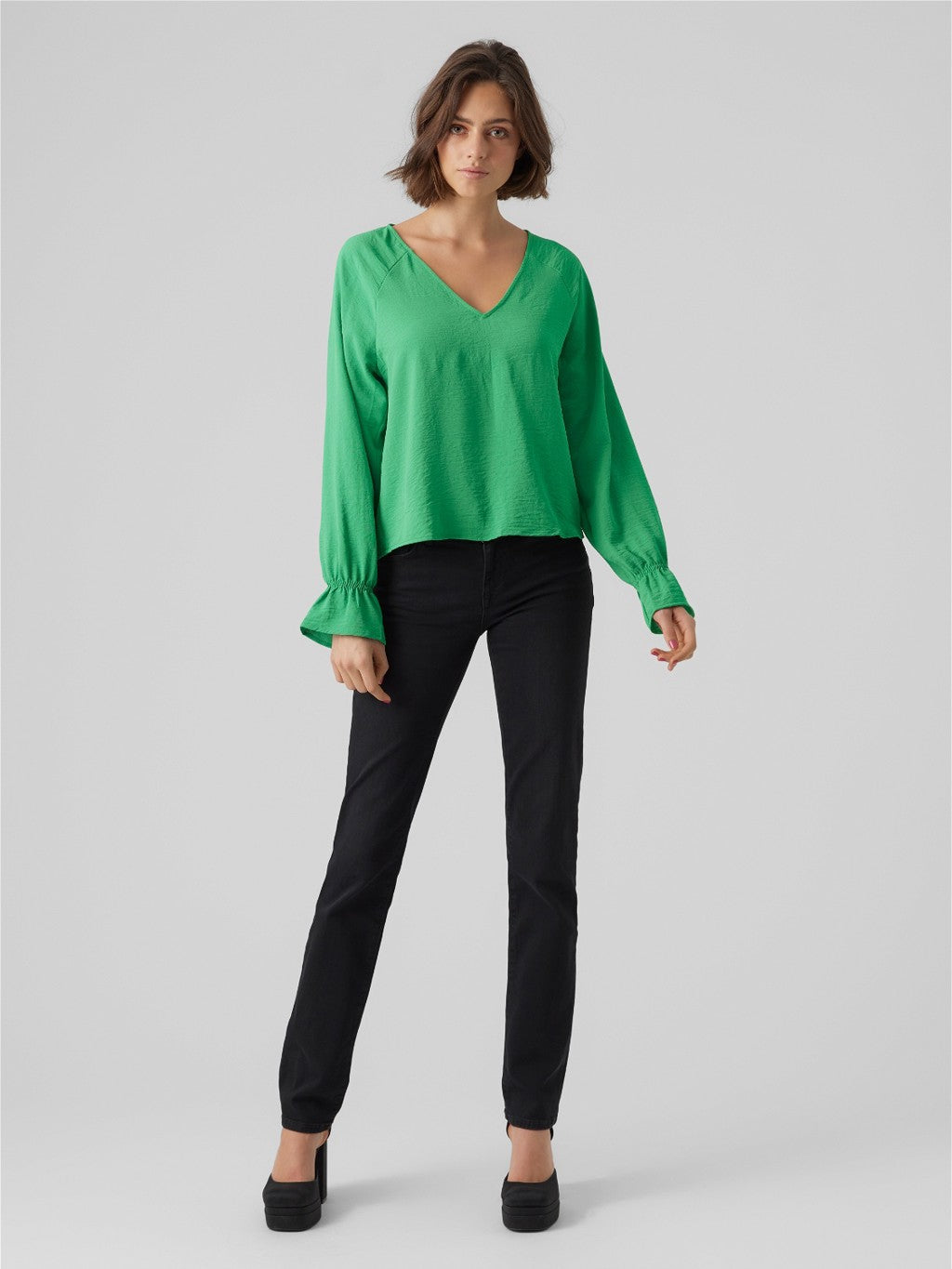 Polliana Green V Neck Blouse