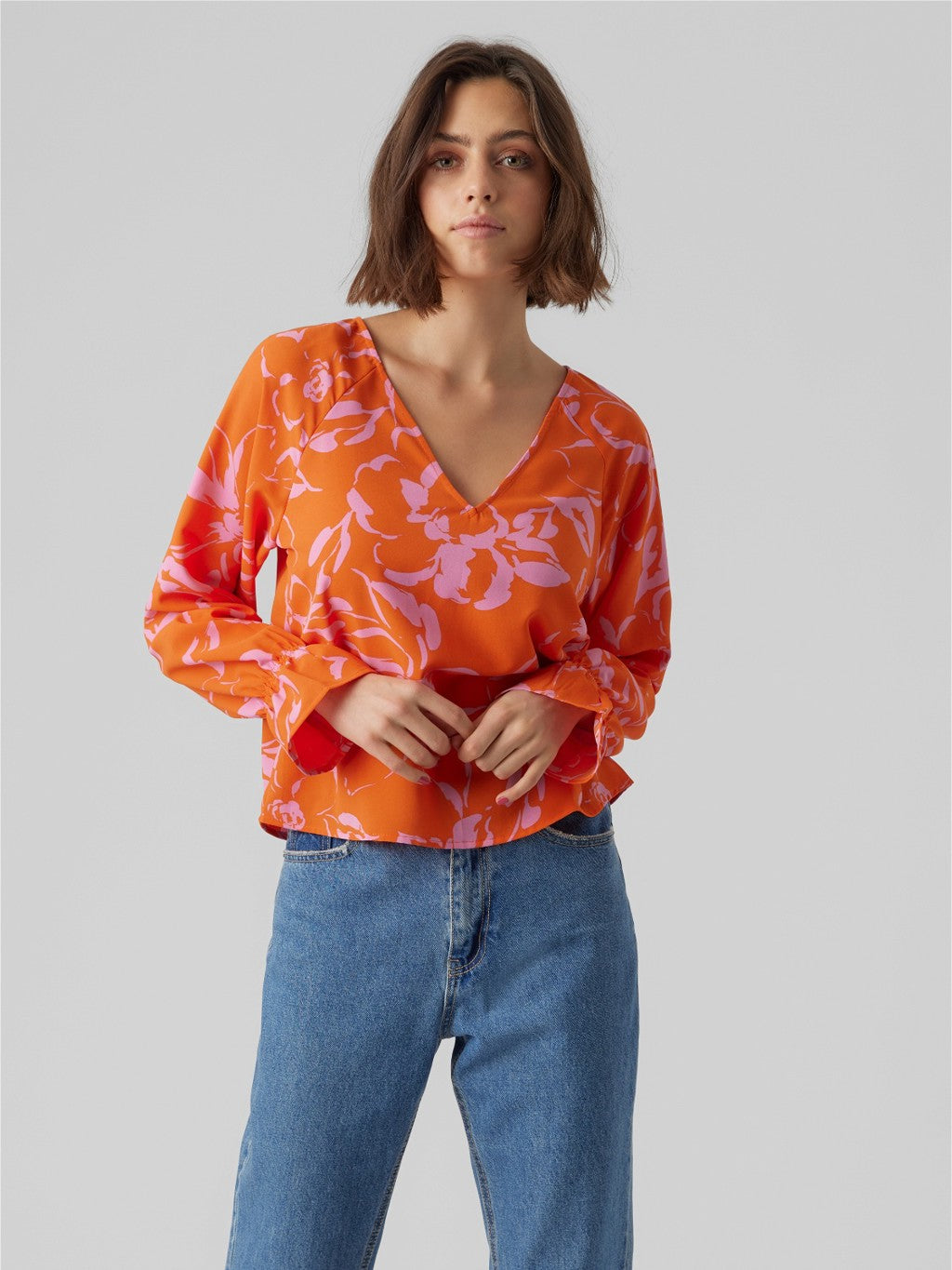 Polliana Orange V Neck Blouse