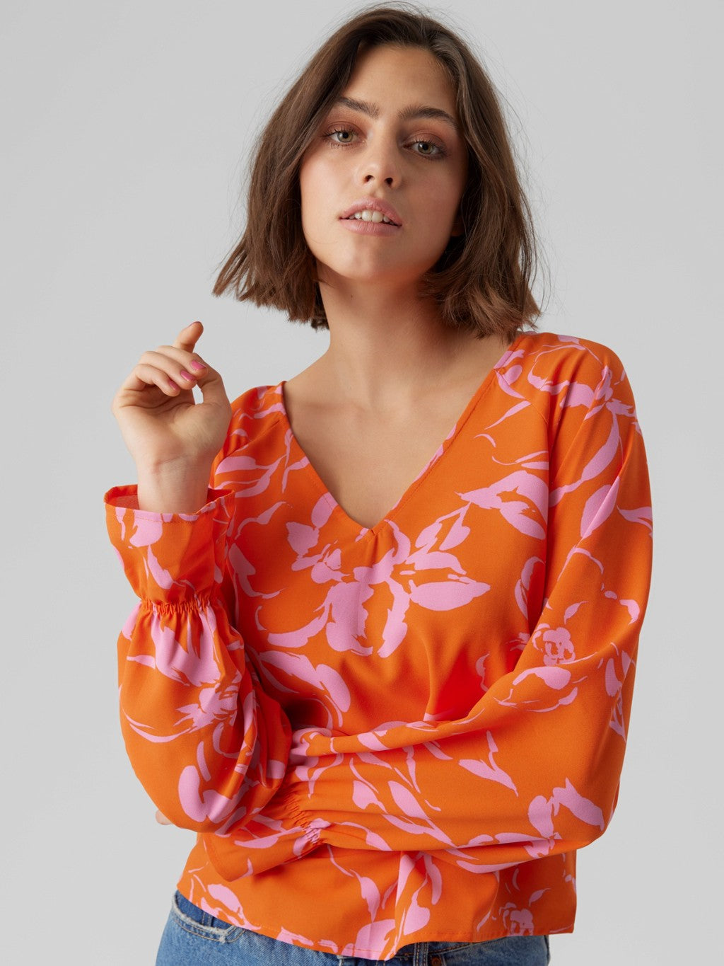 Polliana Orange V Neck Blouse